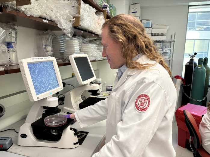 Dr. Robert Schwartz analyzes cells in the lab.
