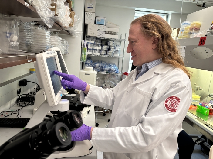 Dr. Robert Schwartz analyzes cells in the lab.