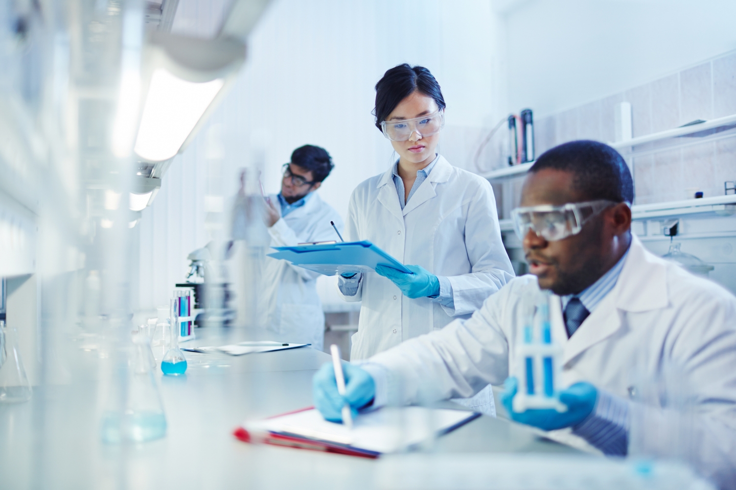 Researchers working in a lab