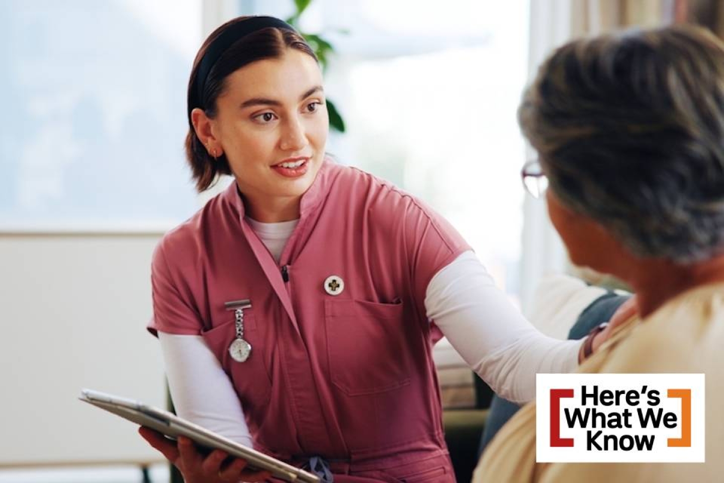 Nurse, senior patient and tablet with suppor