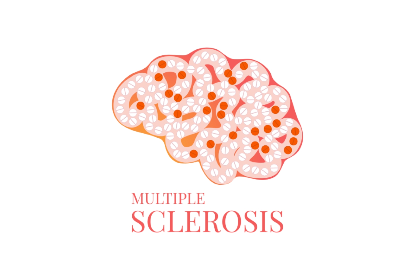 Multiple sclerosis awareness poster with brain made of pills on white background.