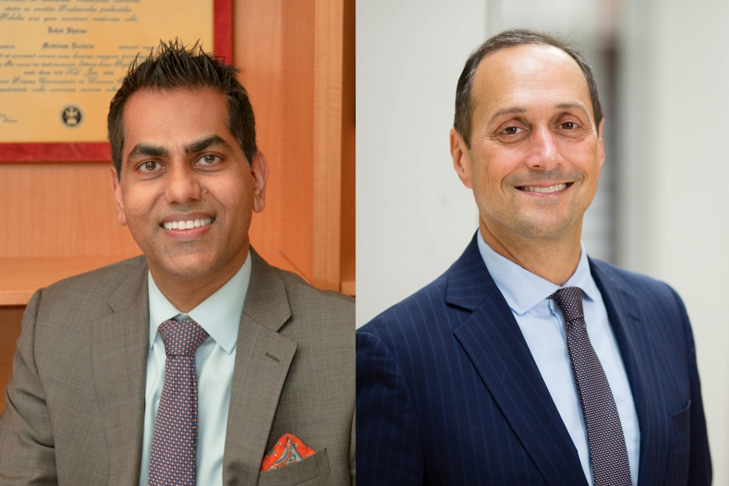 Composite photo of Dr. Rahul Sharma on the left and Dr. Adam Stracher on the right, both from Weill Cornell Medicine