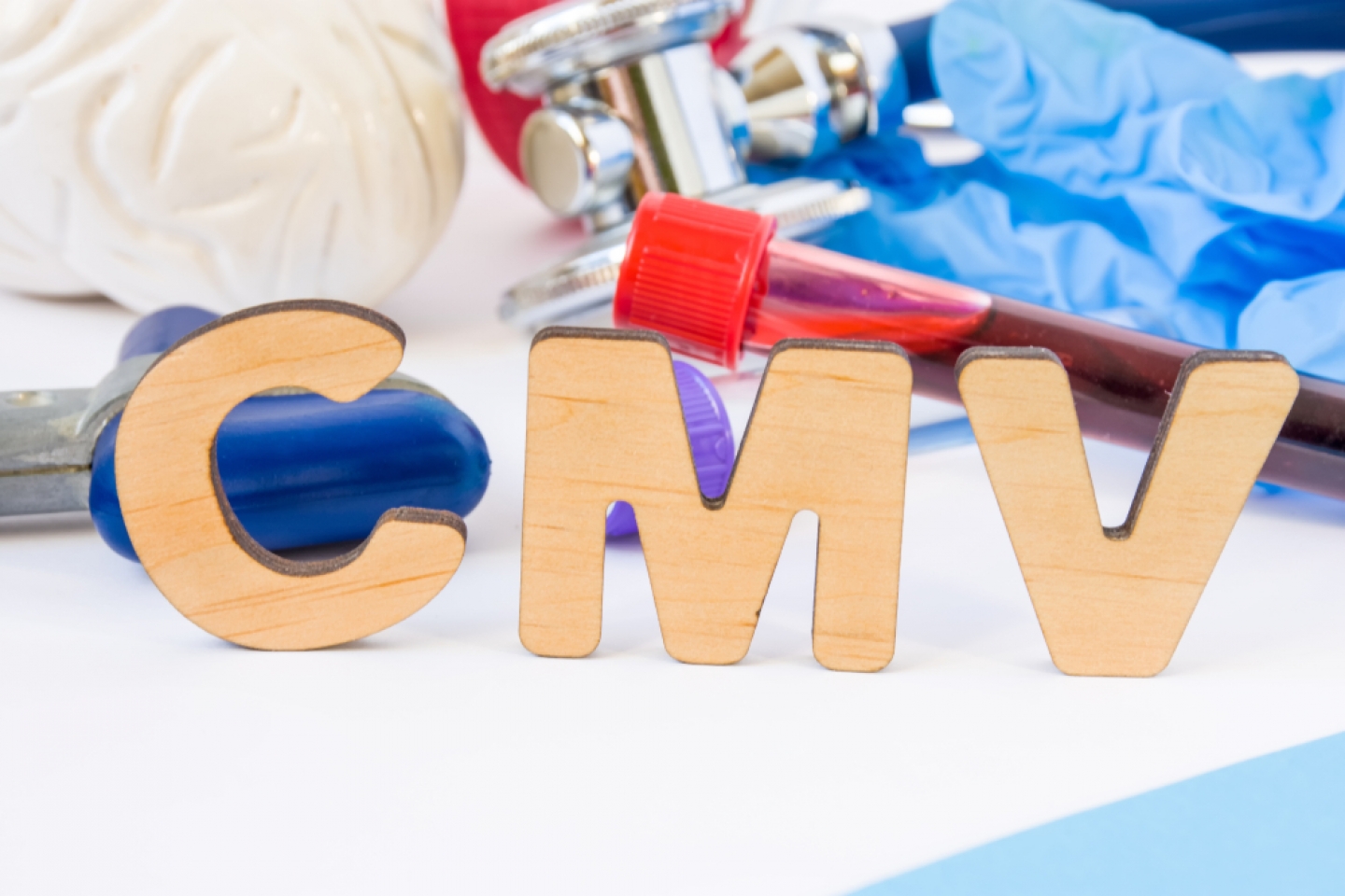 CMV abbreviation or acronym in foreground, in laboratory, scientific or medical practice