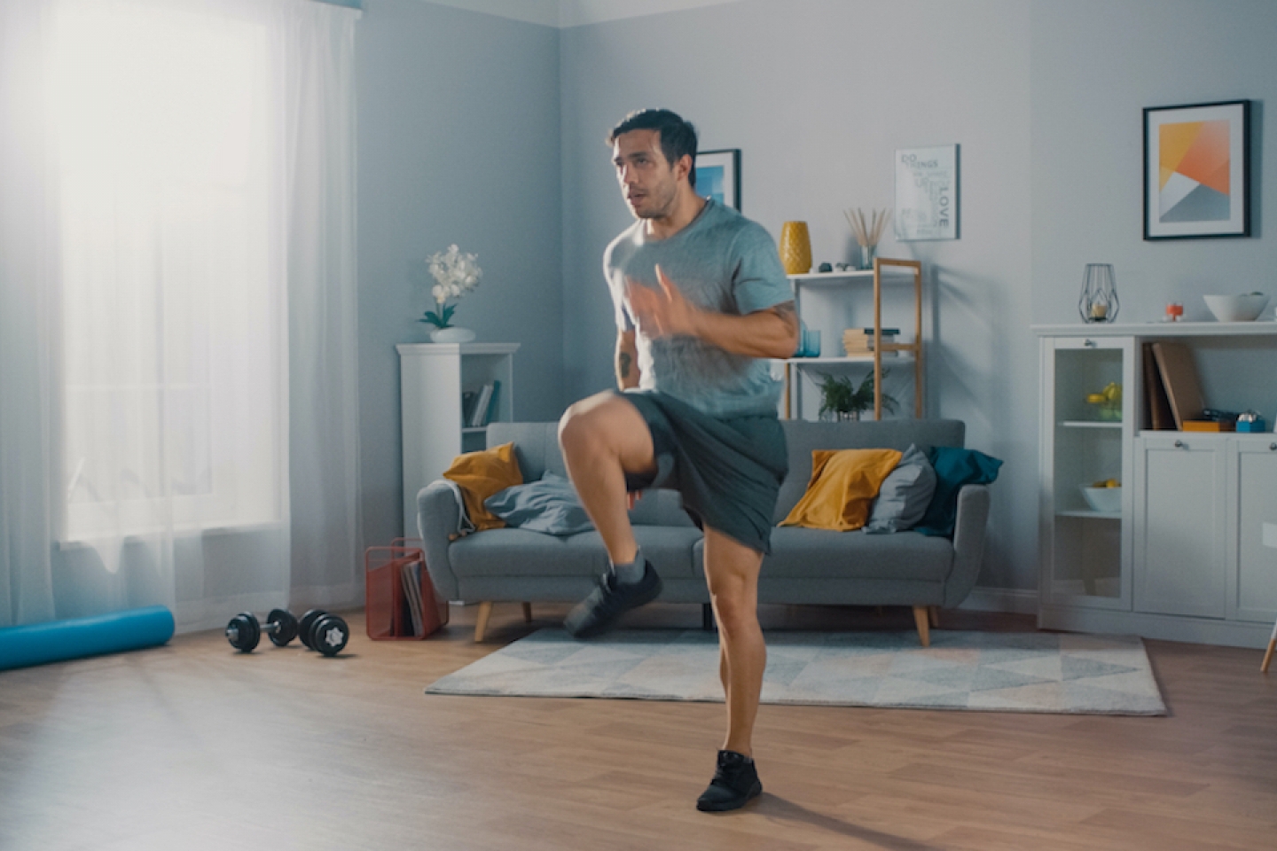 man exercising at home