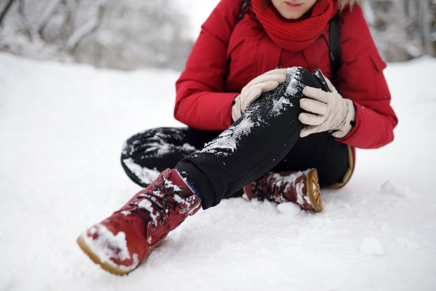 woman slips on snow