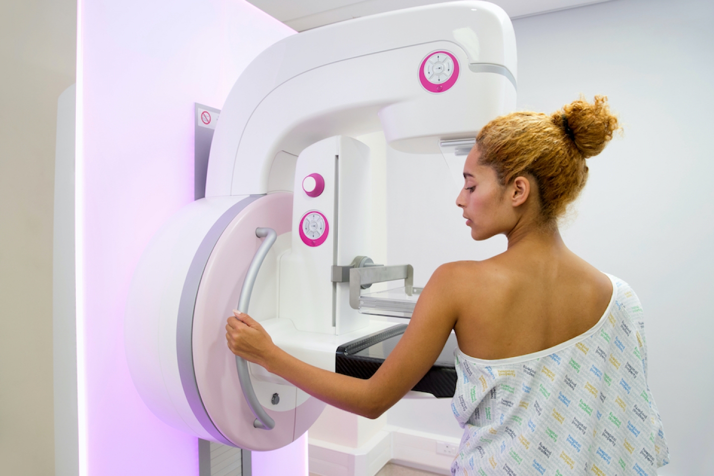 Female Patient Having Mammogram In Hospital Radiology Department