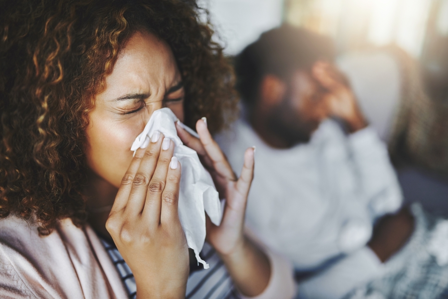 Sick girl caught a bad cold showing symptoms of covid, or suffering from a virus disease