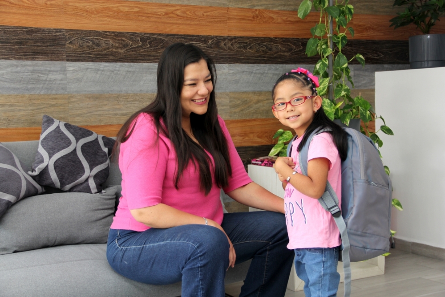 mom and daughter getting ready for school