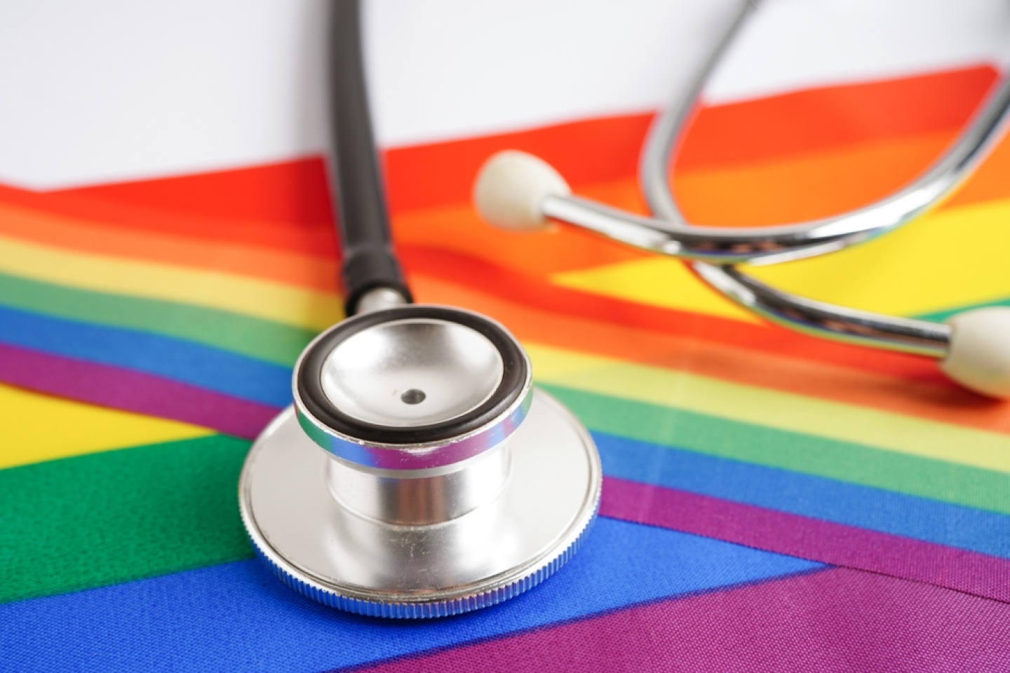 LGBT symbol, Stethoscope with rainbow ribbon, rights and gender equality, LGBT Pride Month in June.