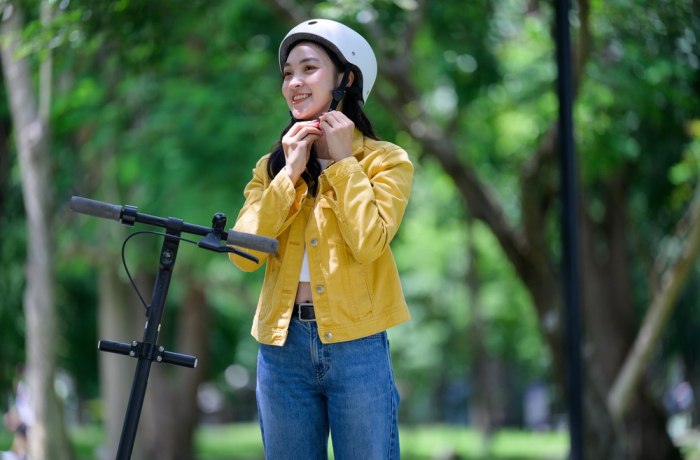 Girl wearing helmet