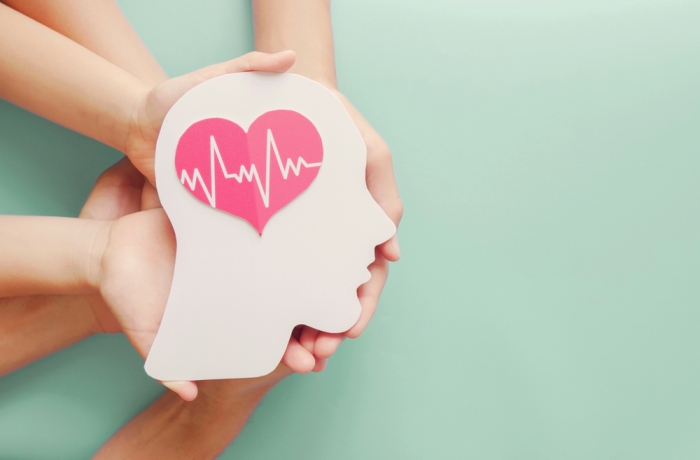  Adult and children hands holding paper brain and heart, brain stroke