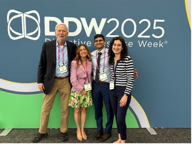 Dr. Philip Katz, Dr. Felice Schnoll-Sussman, Dr Aditya Ashok and Dr. Eliza Cricco-Lizza pose together for a picture at DDW in San Diego.
