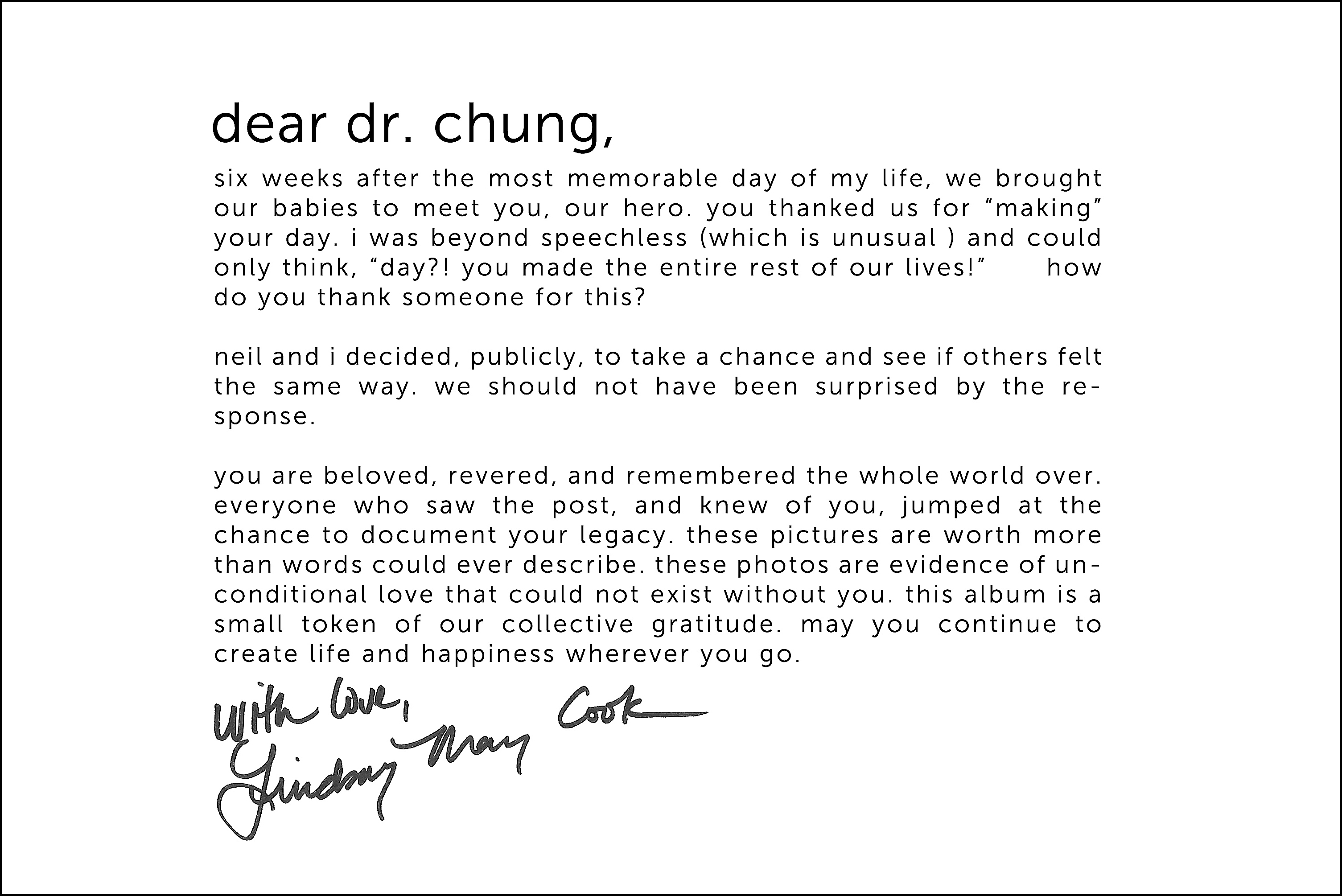 Lindsay Cook's message to Dr. Pak H. Chung