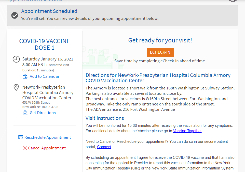 vaccine confirmation
