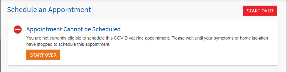 not able to schedule vaccine appointment