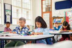 Back to school, kids inside classroom