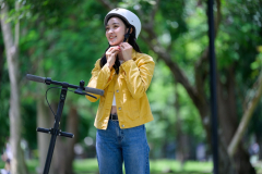 Girl wearing helmet