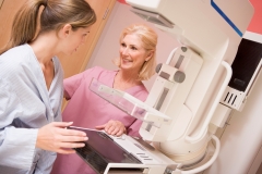 Woman preparing for a mammogram