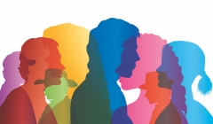 rainbow silhouettes of people