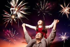 dad and daughter watches fireworks