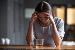  stressed frustrated lonely female drinker alcoholic suffer from alcohol addiction having problem