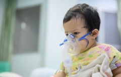 Asian baby was sick as Respiratory Syncytial Virus (RSV) in kid hospital.