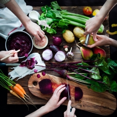 vegetables on chopping block