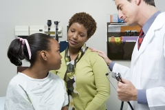 mother and daughter at doctor visit