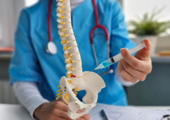 Doctor injecting to a spine model